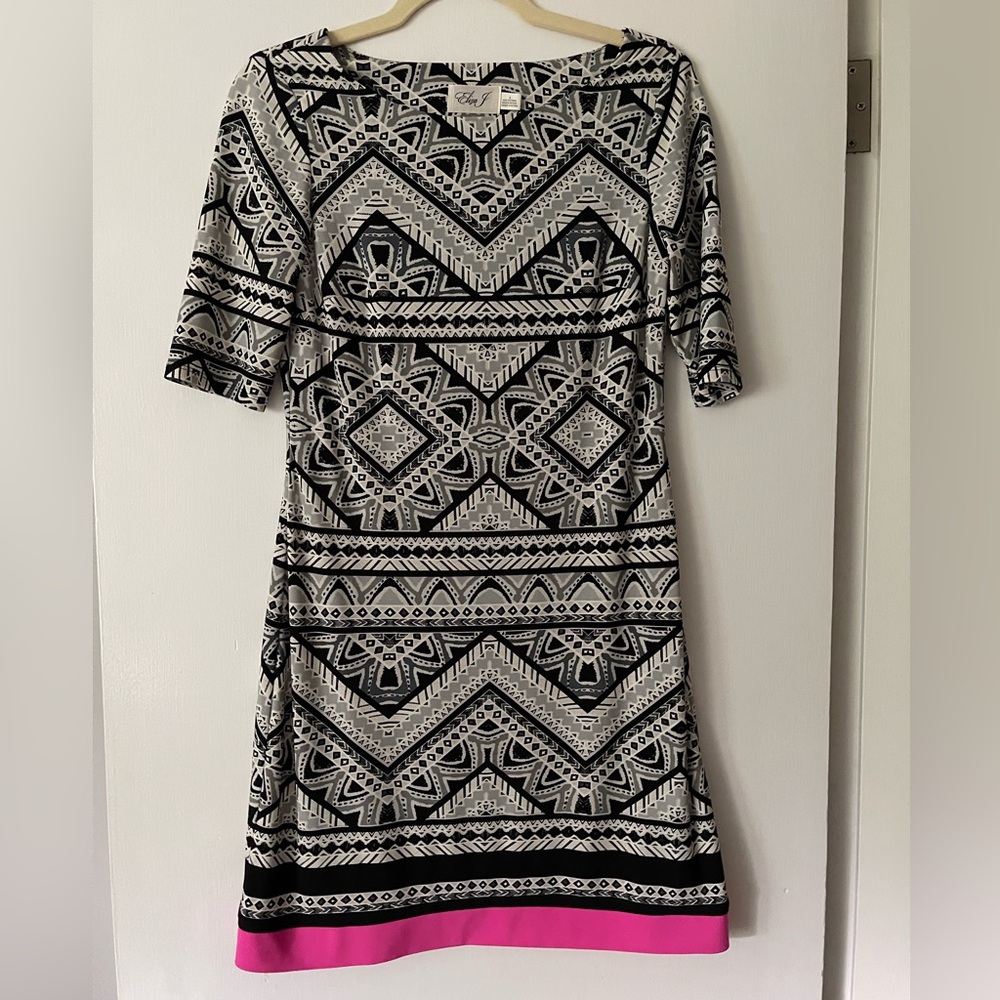 Eliza J Black and White Sheath Dress with 3/4 Sleeves